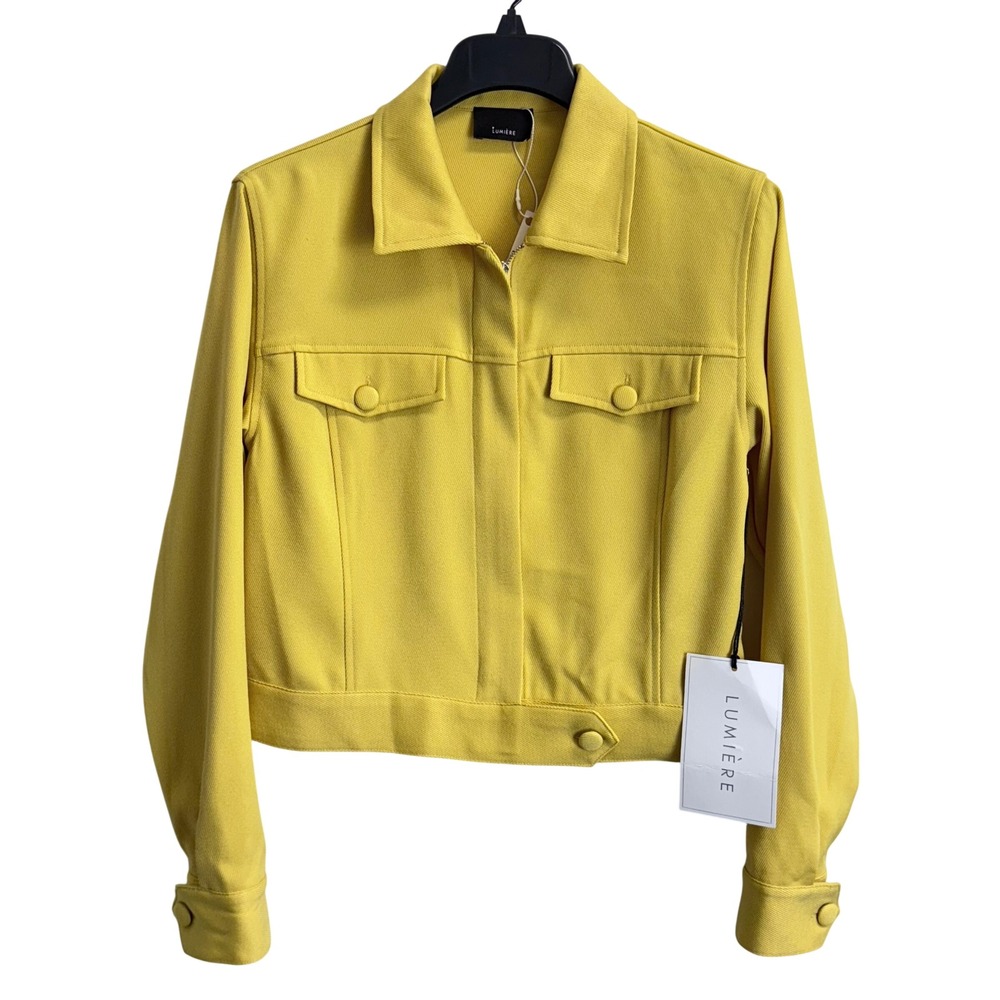 Lumiere Womens Yellow Cropped Zip Up Trucker Jacket Size Medium NWT